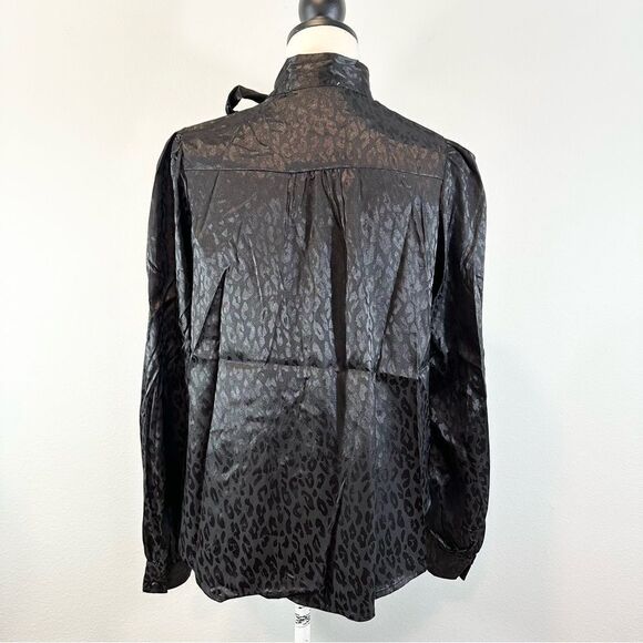 NWT Six/Fifty Black Leopard Print Button Down Blouse Tie Neck S - Picture 5 of 9